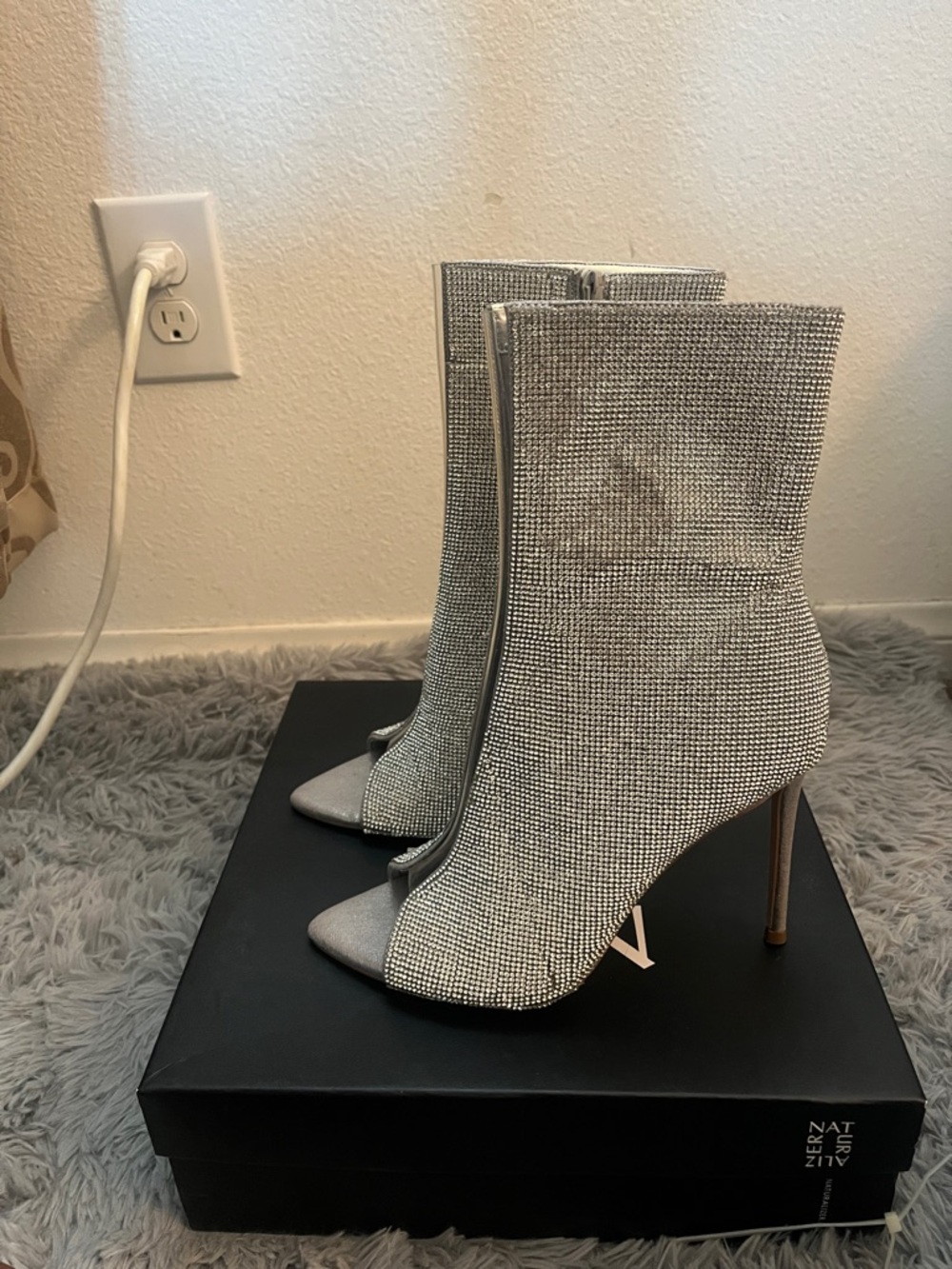 Steve Madden Silver Crystal Pointed-Toe Stiletto Booties